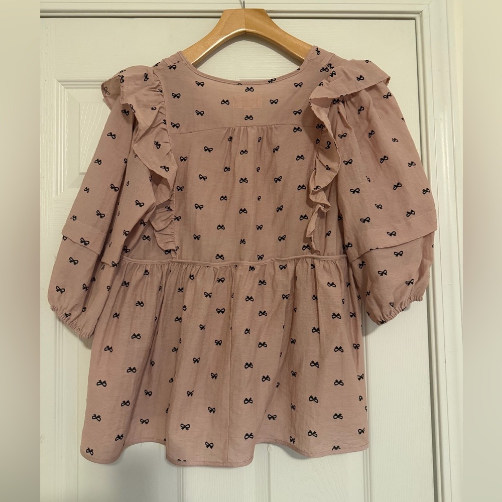 Umgee Mauve Ruffle Blouse with Bow Pattern - Picture 4 of 4